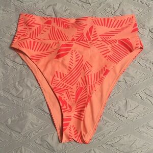 Aerie High Cut Cheeky Bikini Bottom in Orange Coral Design